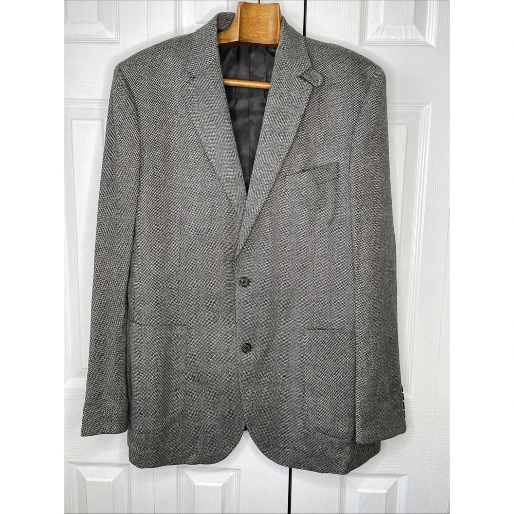 Michael Kors Men's Classic-Fit 100% Lambs Wool Sport Coat Jacket Black Plaid 44L